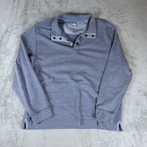 Tommy Bahama Sweater Mens L Blue 1/4 Snap Pullover Mock Neck